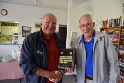 PLBC Vice-President Garry Steele (L) receives trophy from CLBC's Mark Trueman (R).