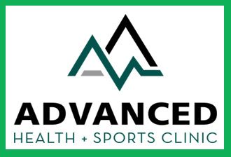 Advanced Health and Sports Clinic logo in black green and white