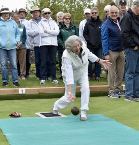 Markey Pellow is all style as she rolls the first bowl of our 2024 Lawn Bowling Season.